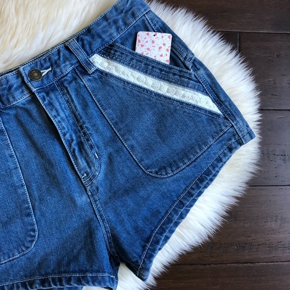Free People Pants - Free People Eyelet Crochet High Rise Jean Shorts